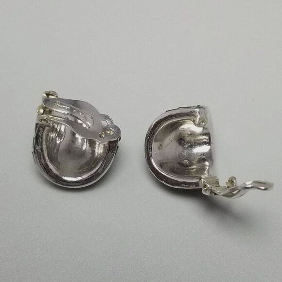 Vintage Kramer of NY Rhinestone Cluster Half Hoop Huggie Clip On Earrings - Picture 3 of 8